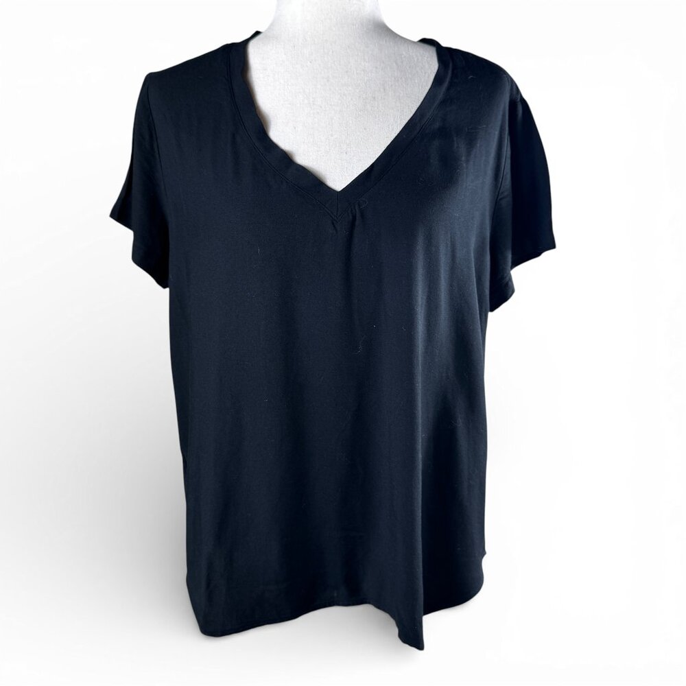 Cloth & Stone Black Rayon V-Neck High Low Short Sleeve Top Medium